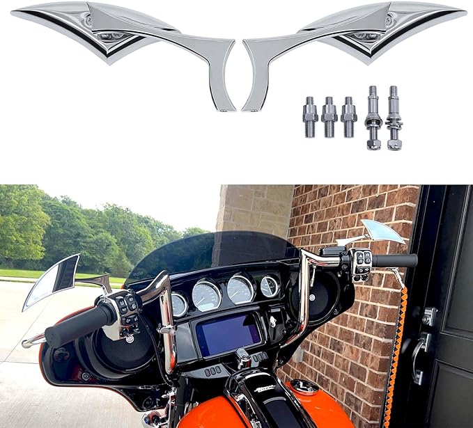 Chrome Motorcycle Blade Rear View Mirrors Compatible with Harley Road King Street Glide Softail Road Glide Electra Dyna Cruiser Bobber Chopper