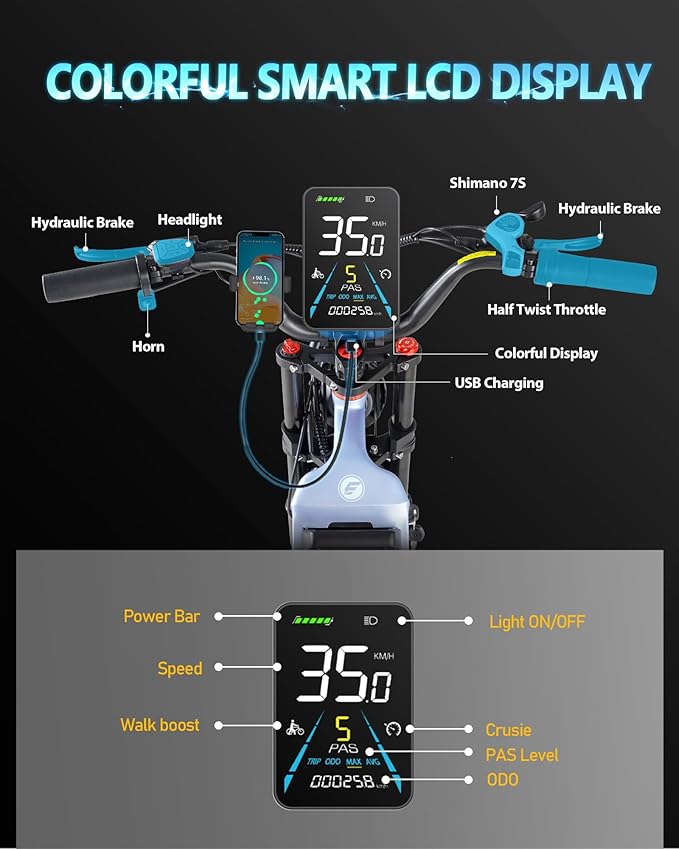 2025 eAhora Juliet Pro 2 5400W/1200W 43/34MPH Dual Motor | 60V 70Ah/52V 60Ah 200-220+Miles Long Range Ebike for Delivery and Commuting | 20'' Fat Tire Full Suspension Electric Bike for Adults