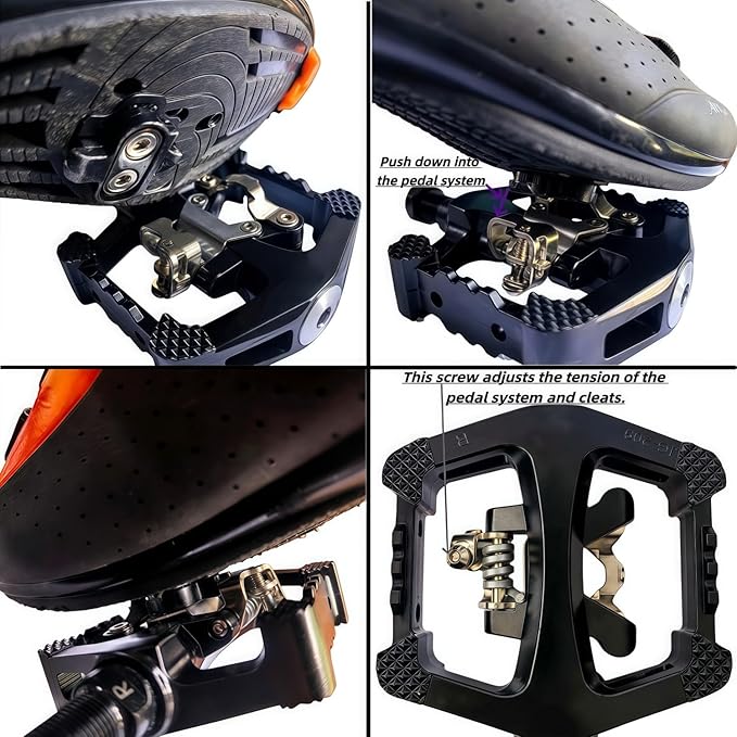 YBEKI Pro-Grade SPD Spin Bike Pedals and Straps/Toe Clip for Indoor Exercise Cycling & Spin Peloton/Schwinn/Sunny/Bikes Compatible, 9/16" Axle with Sealed Bearings + 12-Month Warranty