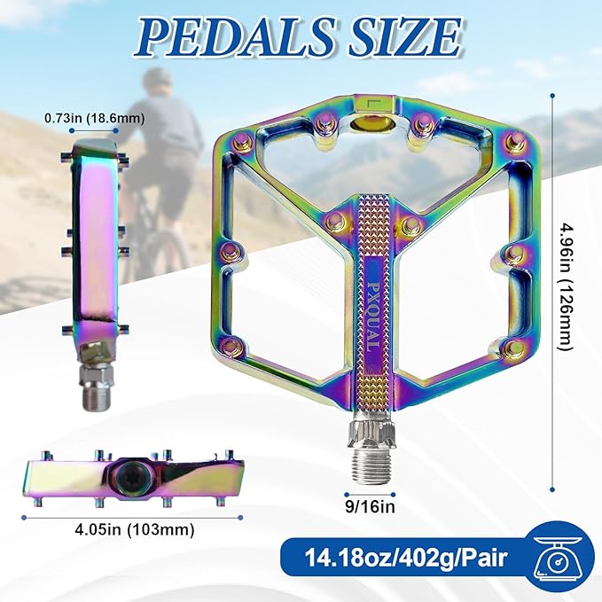 Mountain Bike Pedals MTB Bicycle Flat Pedals 3 Sealed Bearings Aluminum 9/16" Lightweight Platform for Road MTB