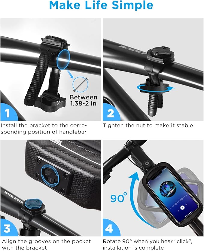 whale fall Waterproof Bike Frame Bag - [Quick Release] [Hard Shell] 2 in 1 Bike Phone Holder Mount, Bicycle Top Tube Bag with Sensitive Touchscreen, Bike Accessories for Phones Under 7"