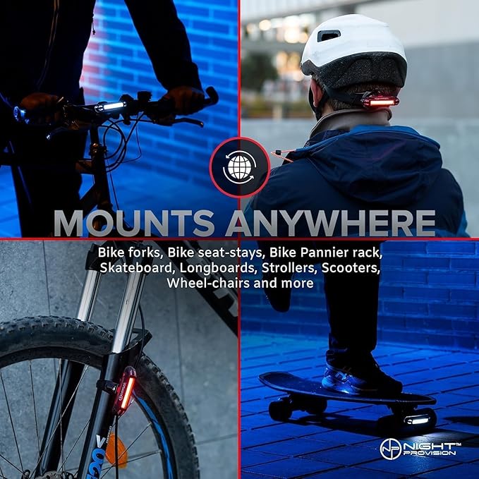 LINE-120 Front & Rear Bike or Skateboard Lights – USB Rechargeable LED Headlight & Taillight Set – Accessories for Bicycle, Longboard & Skateboard Safety
