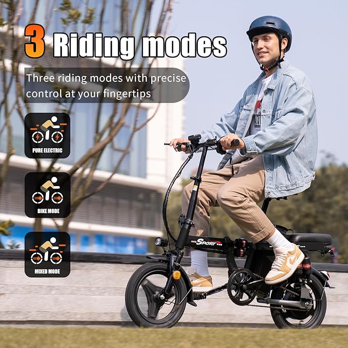 Electric Bike for Adults Teens, 1200W Peak Motor, 25MPH Folding E-Bike, 480/720Wh Battery, 45 Miles Range, Advanced 6/8 Point Suspension, 14" Compact Electric Bicycle with Pedals for Commuting