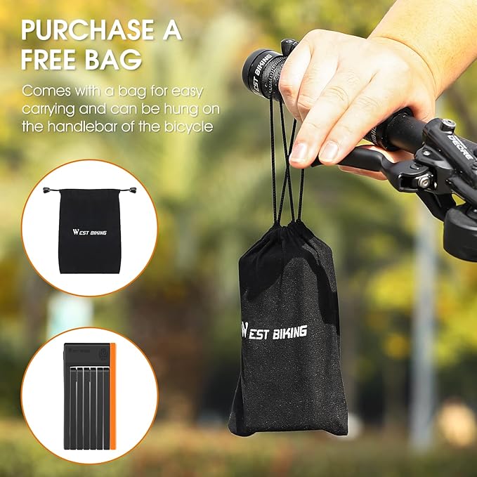 Compact Folding Bike Lock with 3 Keys, 2.06 Ft Anti Theft Security Bicycle Locks, Super Strong Bicycle Security Chain Lock with Bracket for Electric Bikes/Scooters