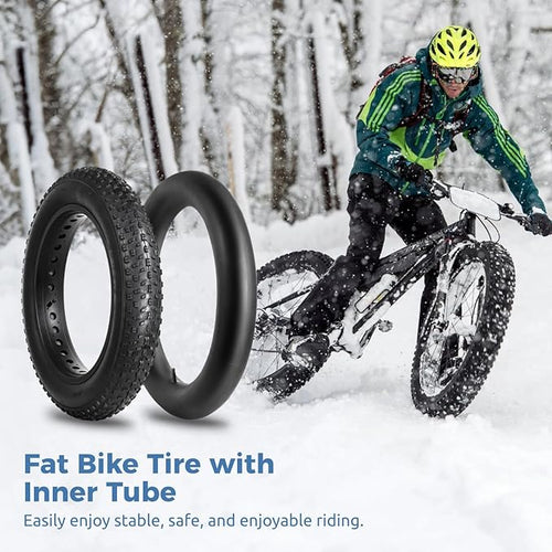 20x4.0 Fat Tire and Tube, Folding 100-406/20 x 4 Fat Tire Puncture Resistant with Ebike Tires 20x4 Inner Tube, 20 Inch Fat Tires for Snow, Beach, Mountain