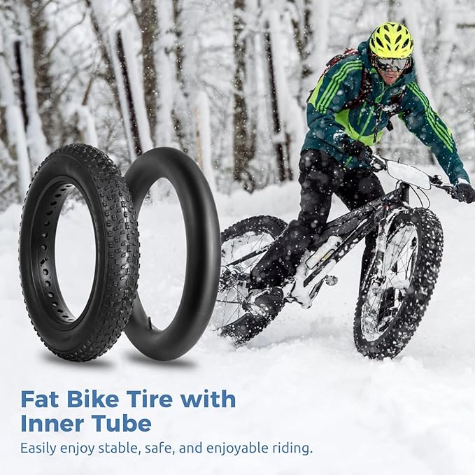20x4.0 Folding Fat Tire with Inner Tube, Puncture Resistant 20x4 Ebike Tire for Commuter Bikes, All Terrain 20 x 4.0 Fat Bike Tire Replacement with AV Valve