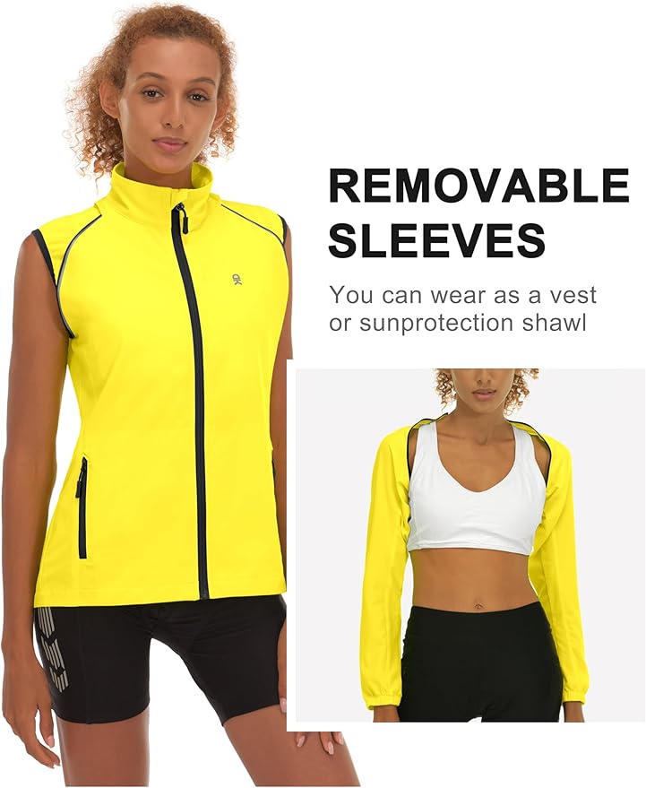 Little Donkey Andy Women's Lightweight Waterproof Cycling Jacket with Removable Sleeves for Biking Running Golf