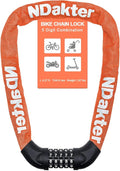 NDakter Bike Lock, 5 Digit Combination Heavy Duty Anti Theft Bicycle Chain Lock, 2.62/3.2/4.27/5/6Ft Long, High Security Resettable, Suitable for Bike, Scooter, Door, Gate, Fence-4/6mm Thick