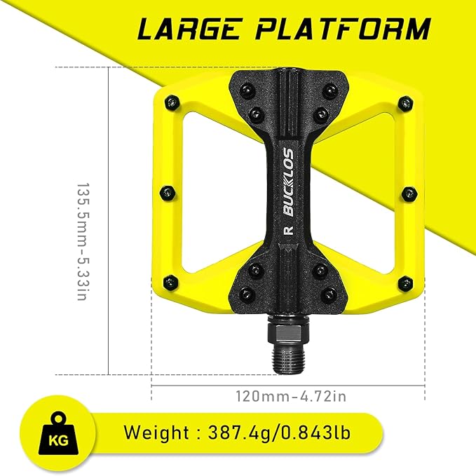 BUCKLOS MTB Flat Pedals Mountain Bike Pedals, 3 Bearings CNC Adult Road Bike Pedals, Bicycle Platform Aluminum Alloy Non-Slip Pedal for Gravel Bike/BMX 9/16"(Black)