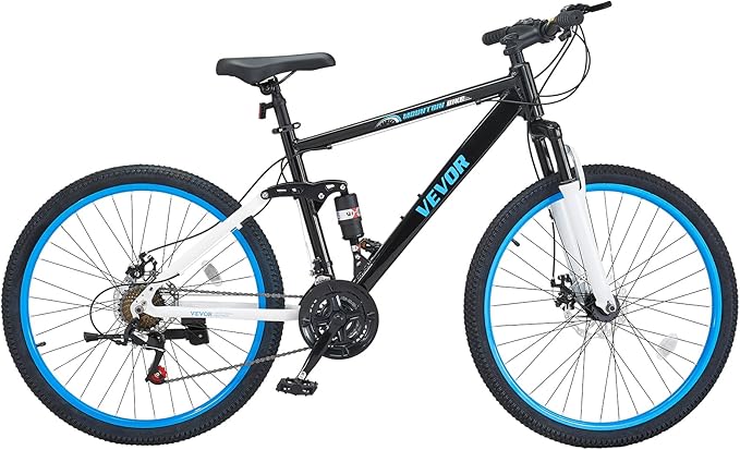 VEVOR Mountain Bike for Men/Women, 20"/26"/29" Sizes, 7/21/24 Speed Twist Shifting, Front or Dual Suspension, Dual Disc Brakes, Comfort Saddle, Sleek Colors