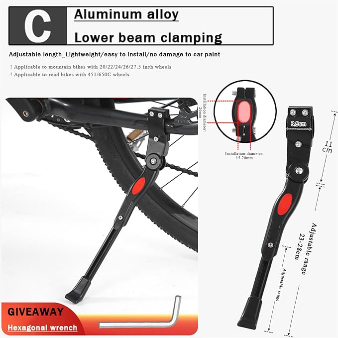 Bike Kickstand for Specialized Turbo Tero Turbo Vado Turbo Vado SL Venge Vita, Aluminum Adjustable Kickstand Foot Side Stand Suppor Rear Side Bicycle Stand with Non-Slip Rubber Foot,C