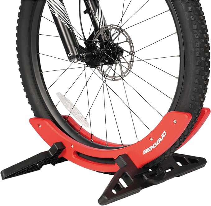 Bike Rack & Floor Stand – Heavy-Duty Adjustable Bicycle Stand for Garage/Home, 20-29" Road/MTB/BMX/Commuter/Kids Bike, 1-Bike Indoor Parking Rack, Red