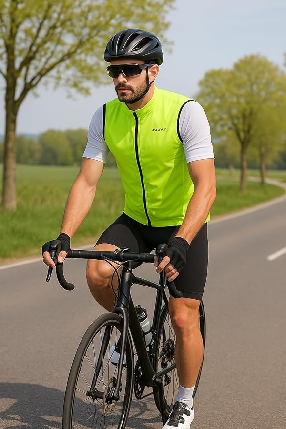 qualidyne Men's Windproof Cycling Vest – Lightweight Full-Zip Sleeveless Biking Jacket with Pockets for Cycling, Running