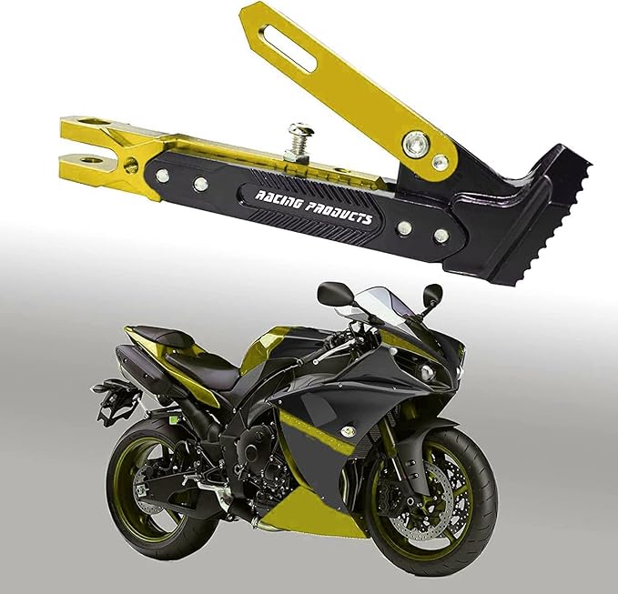 Motorcycle CNC Kickstand Adjust Tripod Holder Universal Aluminum Motor Scooter Modified Foot Side Stand Motorcycle Accessories (Gold)