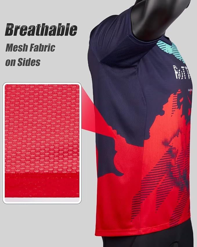 ROTTO Mens MTB Jersey Mountain Bike Cycling Shirt Short Sleeve for MTB BMX Downhill Wicking Quick Dry