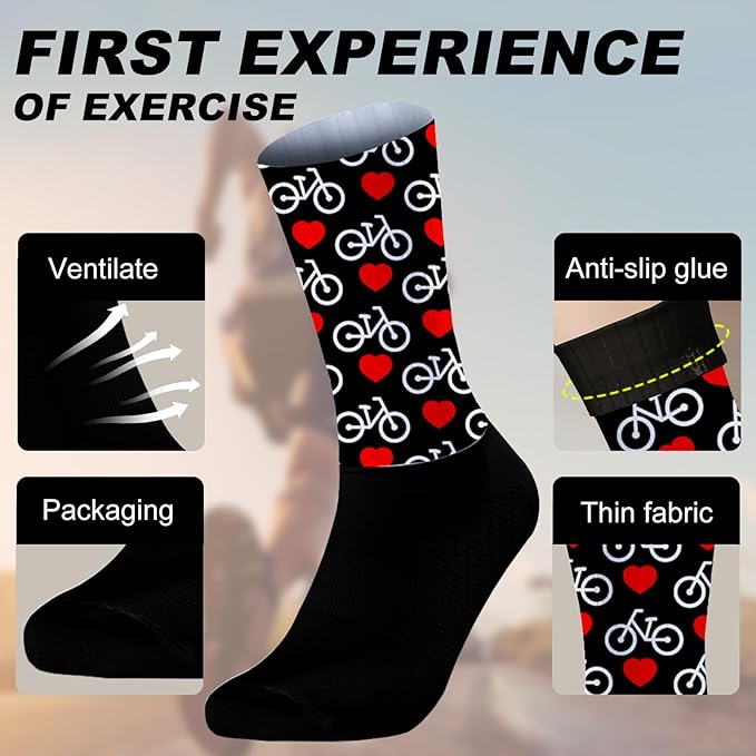 Cycling Socks Athletic Crew Socks Breathable Cushioned Compression Running Hiking Socks For Mens Womens