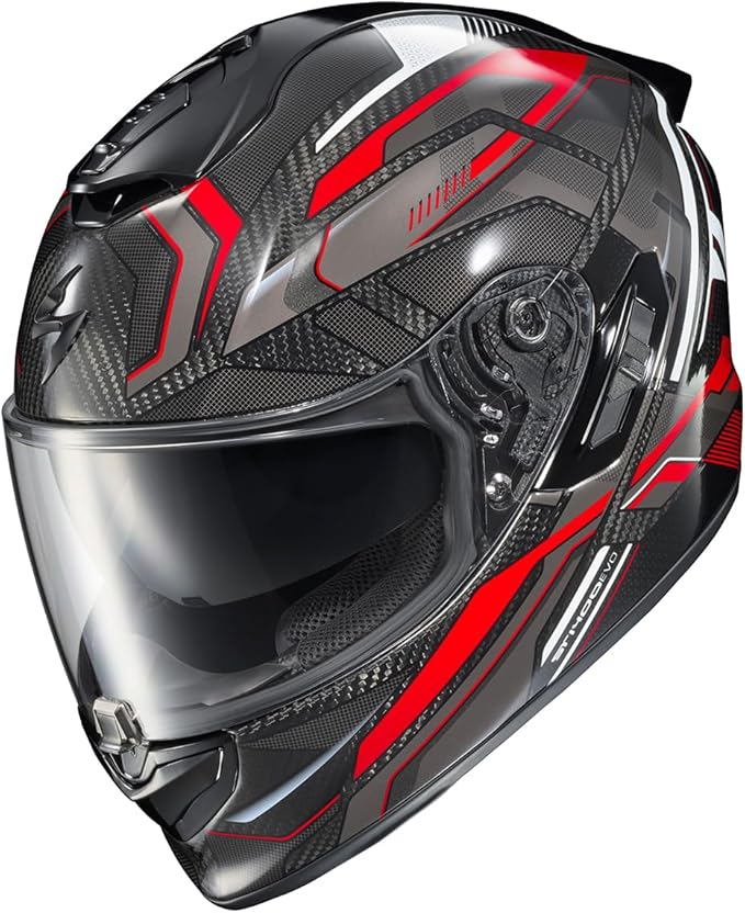 ScorpionEXO ST1400 EVO Carbon Fiber Full Face Sport Touring Street Motorcycle Helmet - Bluetooth Ready Speaker Pockets DOT ECE Hex (Gloss Red - 2X-Large)