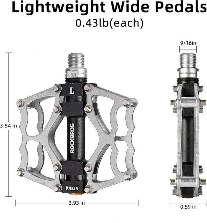 ROCKBROS Mountain Bike Pedals MTB Pedals CNC Non-Slip Lightweight Aluminum Alloy Bicycle Pedals Sealed Bearings Bicycle Platform Pedals 9/16" BMX Road Bike Pedal