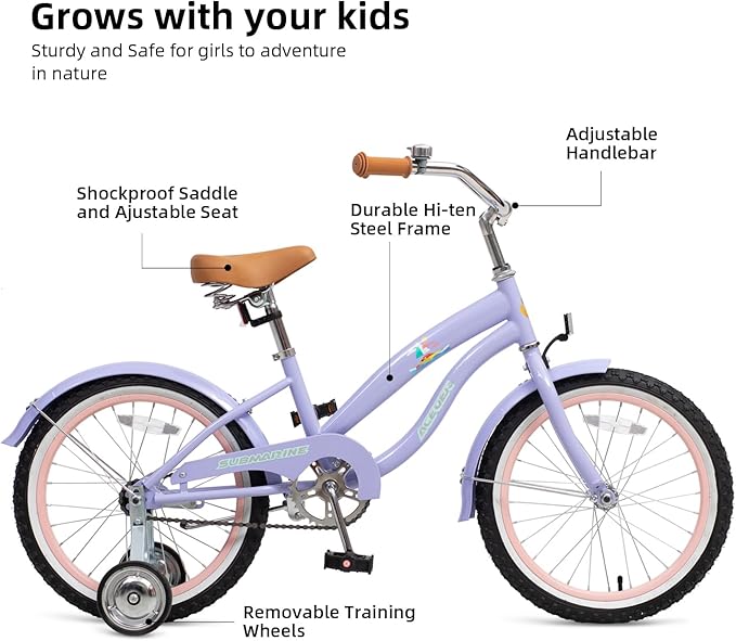 ACEGER Girls Beach Cruiser Bike for Kids 5-13 Years Old, 16" 18" 20" 24" Single Speed Kids Bicycle Included Coaster Brake, Front and Rear Reflectors, 24" 7 Speeds with Dual Brakes