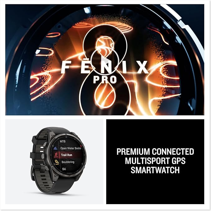 Garmin Fenix 8 Pro, 51mm, AMOLED Display, Premium Multisport GPS Smartwatch, inReach Technology for Emergency Survival, Health Tracking | Carbon Gray/Black, Signature Series Power Bundle