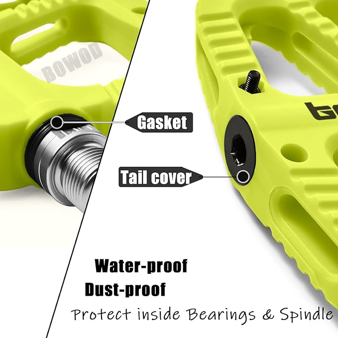 MTB Pedals Flat Mountain Bike Pedals Adult, Light and Wide Nylon Composite Bicycle Platform Pedal w Grippy Pins, 9/16" Cr-Mo Spindle 2 Bearings, Clipless Pedals for BMX Gravel Road E.Bike 9/16"