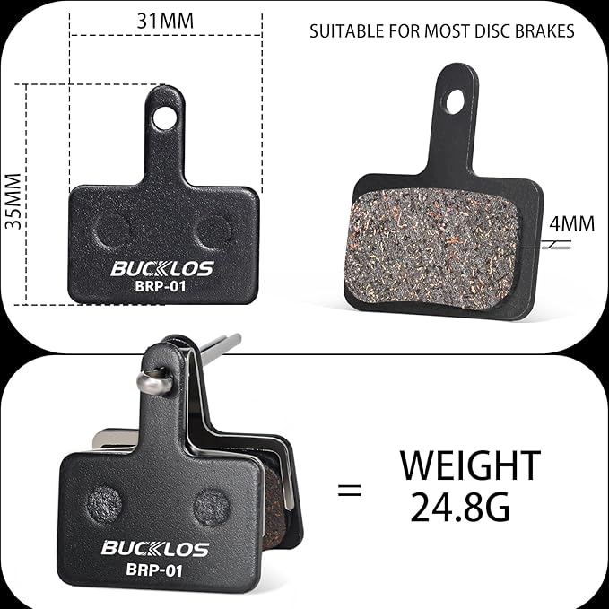 BUCKLOS Bike Disc Brake Pads for TRP Tektro Shimano MT200 Deore Br-M575 M525 M515 T615 T675 M505 M495 M486 M485 Ridstar Q20,Bicycle Disk Brakes Pads for Mountain Bike/Electric Bike/Road/Scooter/Ebike