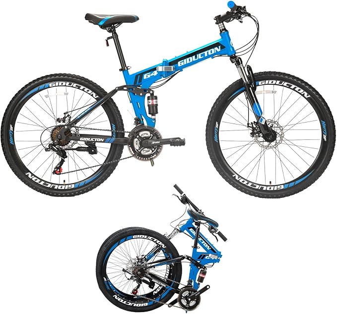 EUROBIKE 26”/27.5" Mountain Bike,Full Suspension Folding Mountain Bike,21 Speed Foldable Bicycle Men or Women MTB for Afult