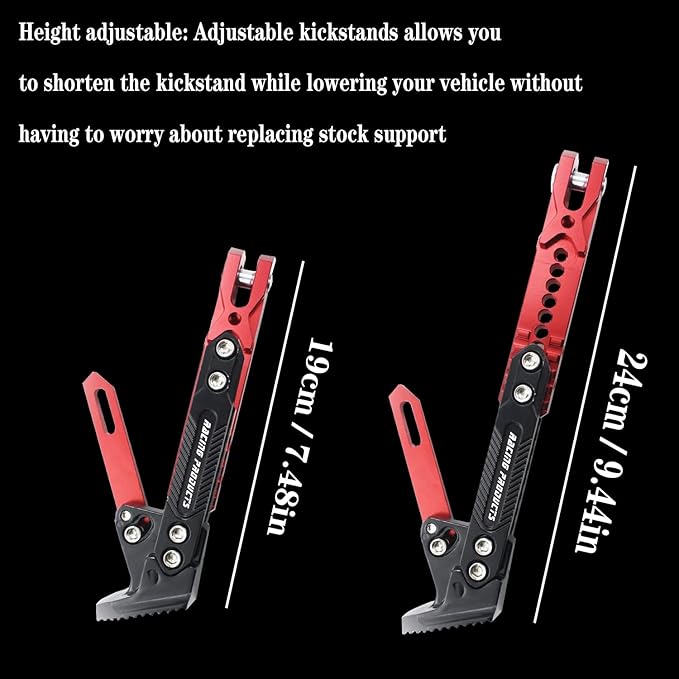 Motorcycle Universal Kickstand Adjustable Modified CNC Aluminum Alloy Adjustable Tripod Holder Kickstand Foot Side Support Stand Motor Scooter Motorbike Motocross Electric Dit Pit Bike （Red) (Red)