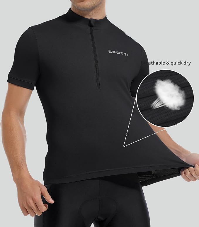 Spotti Men's Cycling Bike Jersey Short Sleeve with 3 Rear Pockets- Moisture Wicking, Breathable, Quick Dry Biking Shirt