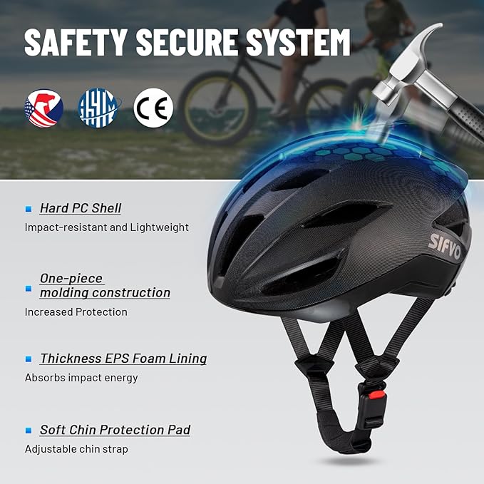 Adult Bike Helmet, SIFVO Road Bike Helmet Adjustable 55-58cm, Magnetic Buckle Lightweight Cycle Helmet for Men and Women Commuting Cycling Scooter Helmet