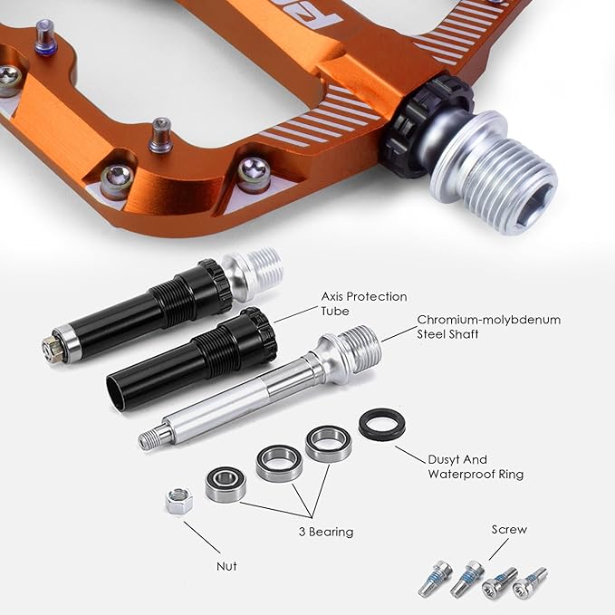 Bike Pedals Mountain Bike Adult, Light MTB Flat Pedals Grippy w 20pcs Non-Slip Studs, Glass Fiber Nylon Composite Platform Pedals w Cr-Mo Axel, 9/16" BMX Road Cruiser Gravel Bicycle Pedals