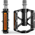Mountain Bike Pedals - 3 Bearings Bicycle Pedals with Reflectors - 9/16” CNC Machined Flat Pedals with Removable Anti-Skid Nails for Road Mountain BMX MTB Bike