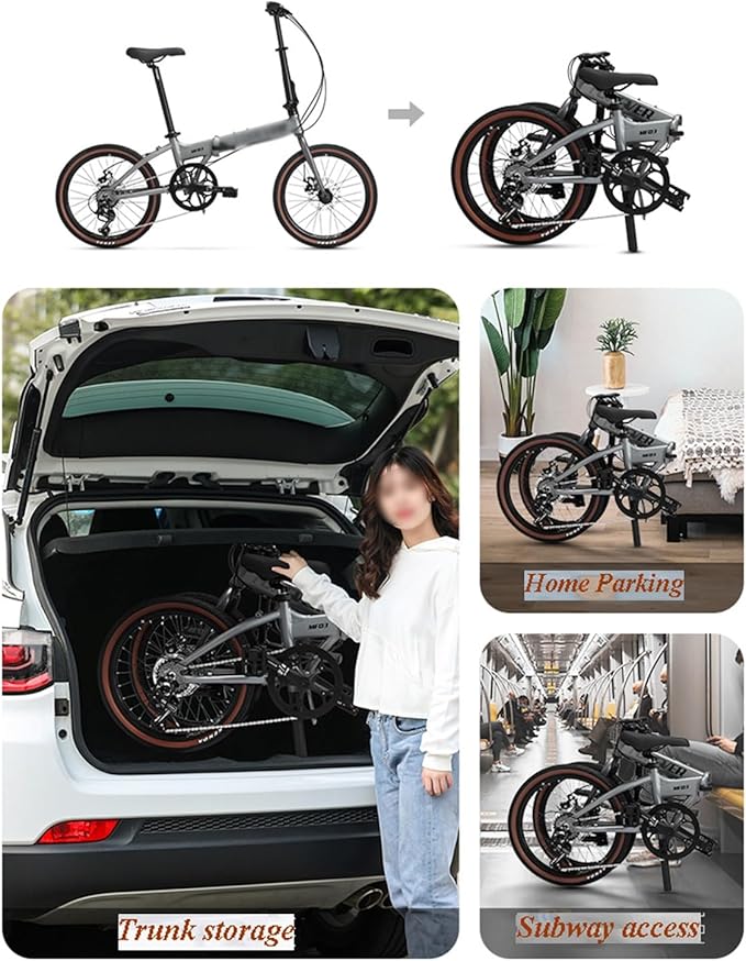 20 Inch Folding Bike for Adult Men Women, 8-Speed Drivetrain City Commuter Bike Adjustable Stem Portable Bicycle(Style2)