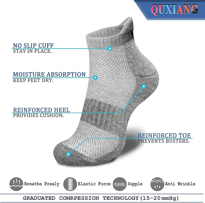 QUXIANG Compression Socks for Women & Men Circulation 3/6/7 Pairs Arch Ankle Support 15-20 mmHg Best for Running Cycling
