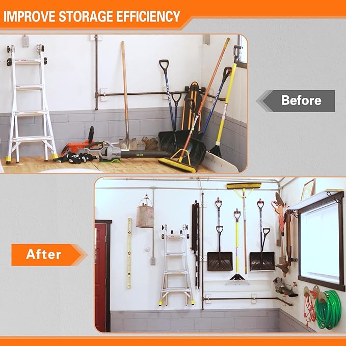 18 Pack Garage Hooks Heavy Duty Utility Steel with Anti-Slip Coating Wall Mount Storage Organizer for Hanging Power and Garden Tools, Ladders, Hose, Bikes, Ropes, Bulk Items, and More