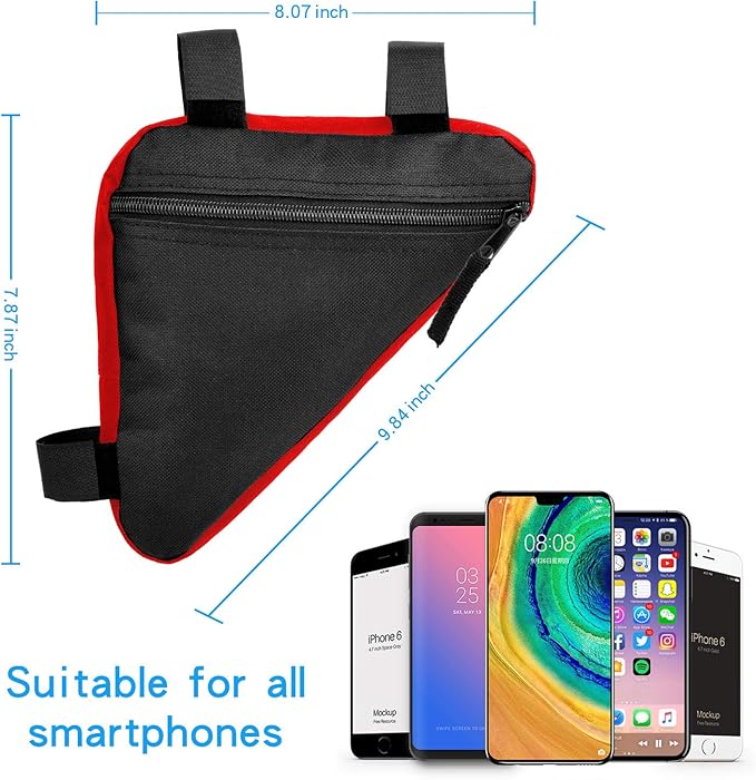 Bike Triangle Frame Bag - Bicycle Cycling Handlebar Front Pouch Saddle Storage Bag for Road and Mountain Bikes (Red)