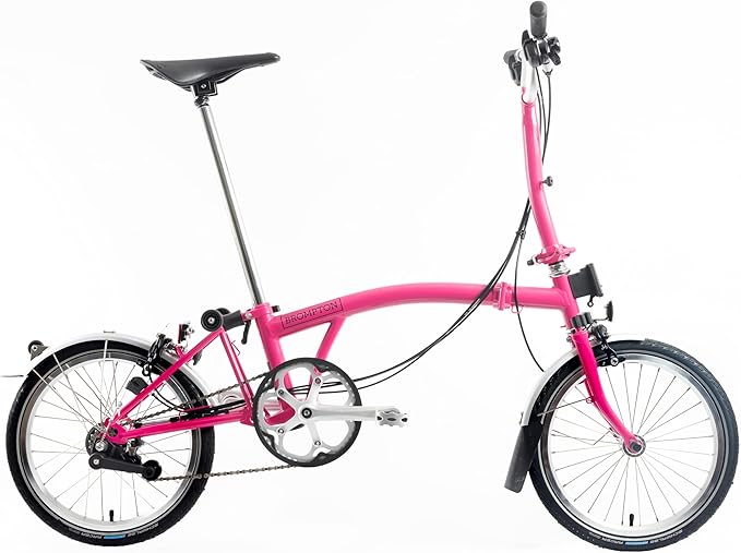 Brompton Folding Commuter Bike C Line 6-Speed (Mid Handlebar, Hot Pink) | Compact, Lightweight Urban Bike for Adults