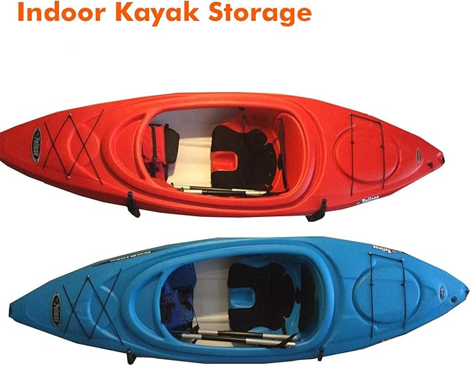 Ihomepark Heavy Duty Garage Indoor Kayak Storage Hooks Hanger, Wall Mounted Utility Hanging Cradle Rack for Canoe Paddle Board, Ladder, Folding Chairs, Hose, Bicycle and Tools (4 Pack, Black)