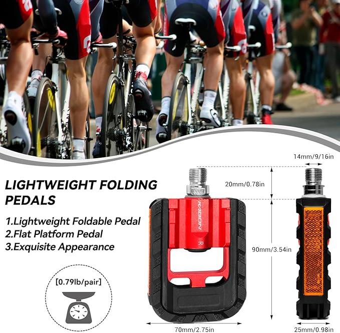 KABON Folding Bike Pedals, Bicycle Foldable Pedals with Aluminum, Universal 9/16 inch Non-Slip Cycling Pedals for Folding Bike, BMX Bike, Road Bike, Mountain Bike MTB