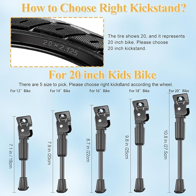 SEISSO Bike Kickstand for Kids Bike, Universal Rear Mount Bicycle Kickstands, Replacement Single Side Steel Child Kick Stand for 20" Wheel (For 20in Wheel)