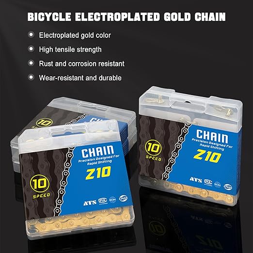Bike Chain, 10 Speed Bike Chain 1/2" x 11/128" 116 Links Bicycle Chain for Road Mountain Folding Racing Cycling Bikes (Gold-10 Speed)