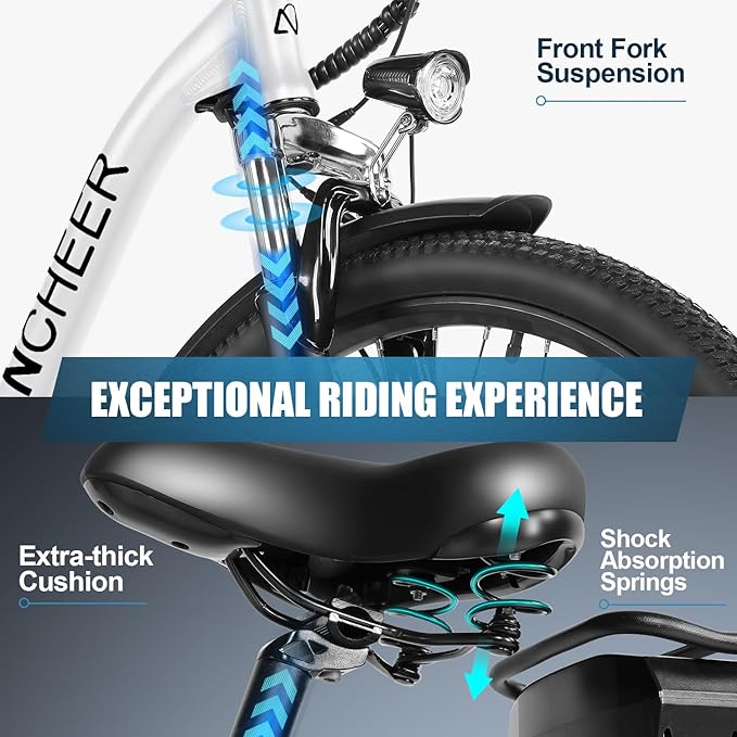 ANCHEER Electric Bike for Adults, 48V 500Wh EBike, UP to 60 Miles, Removable Battery, Fast-Charge, 26" Commuter Electric Bicycles, 7-Speed, LCD Digital Display, Suspension Fork, Cruise Control, UL2849