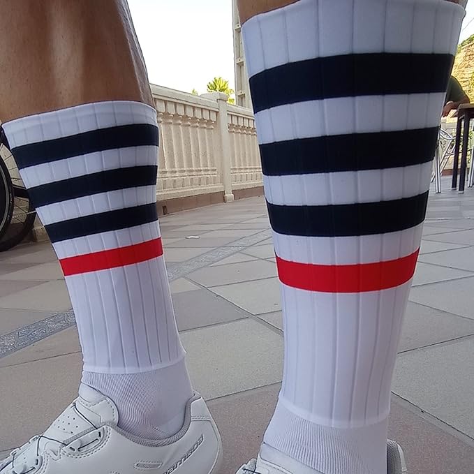 Mens Compression Socks Anti Slip Silicone Aero Socks White Line Men Bicycle Sport Running Socks