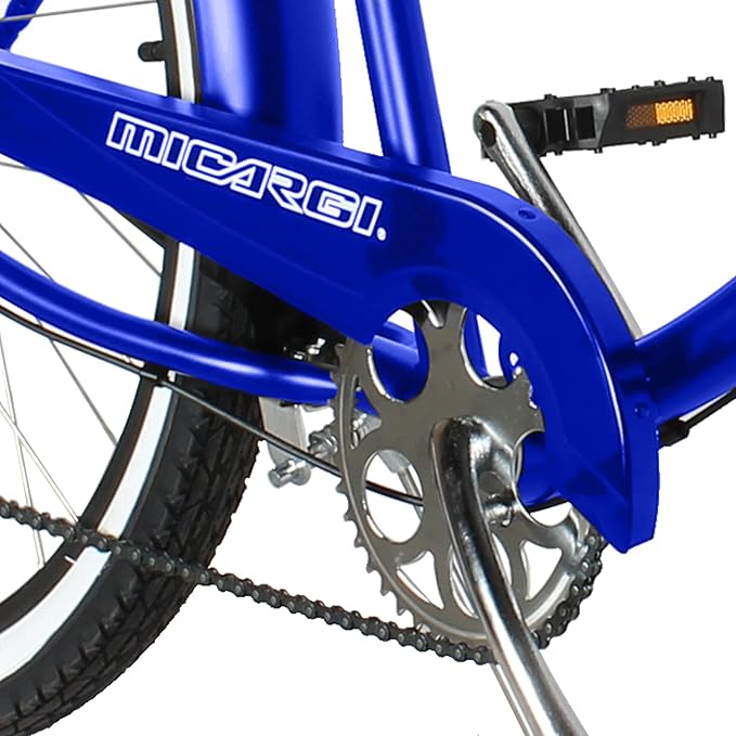 MICARGI Rover Lightweight Beach Cruiser Bike for Men, Adult,24 Inch Wheels, Featuring Steel Step-Over Step Through Steel Frame, 7 Speed Coaster Brake, Hybrid Bike, Complete Cruiser Bikes, Blue