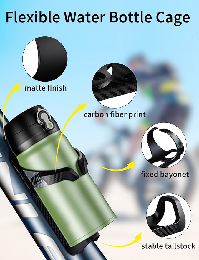 ENLEE for Bottles Diameter: 66-72mm Bike Water Bottle Cage, Lightweight Carbon Bicycle Bottle Cage, Grey Water Bottle Cage for Mountain/Road Bike with Screws Tool