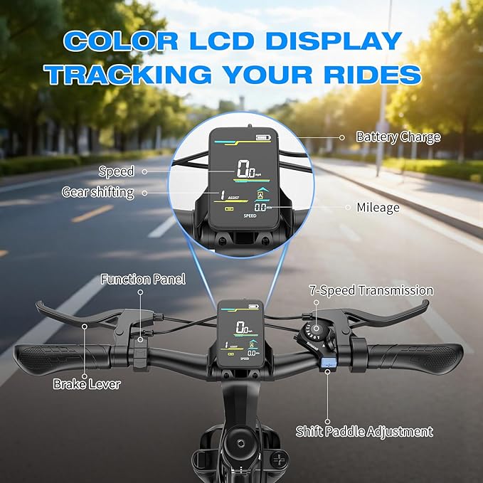 ASKGO Electric Bike for Adults, 1500W Peak Motor, 25Mph, 65Miles, 48V 10AH Removable Battery, 26“ Mountain Ebike with 7-Speed Gear for Beach Snow Commuter