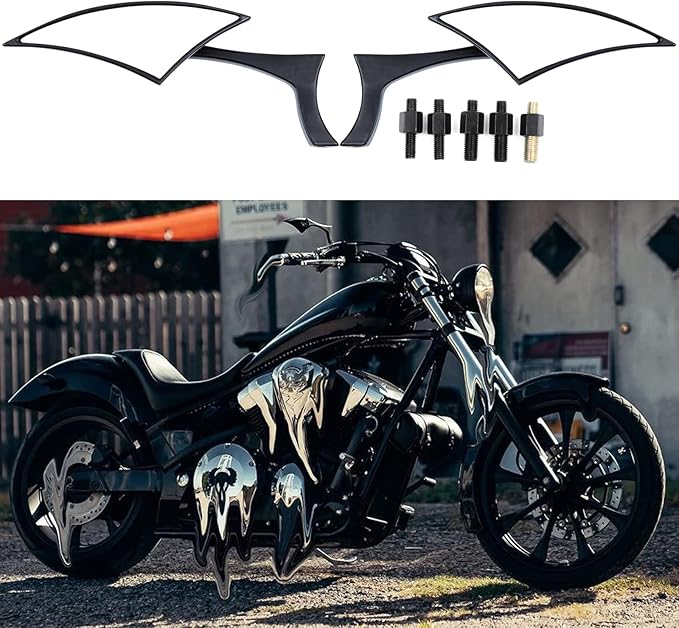 Black 8mm/10mm Motorcycle Spear Blade Rear View Side Mirrors for Cruiser Chopper Sportster Dyna Softail Street Bike Scooter Dirt Bike