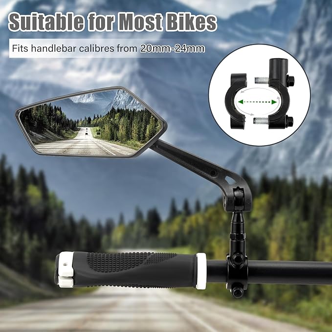 HOMEE Bike Mirrors 2pcs, 360° Adjustable Rotatable Bike Rear View Mirror, Bicycle Mirrors for Handlebars, Safety HD Glass Bike Mirror Handlebar Mount For Bicycle,Motorcycle,EBike