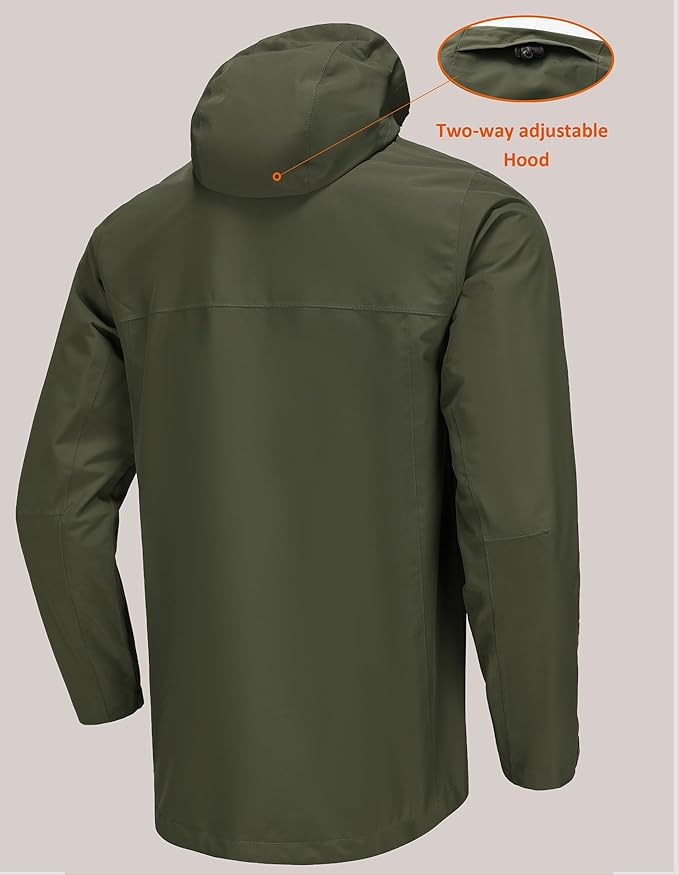 Mens Lightweight Hooded Waterproof Rain Jacket Breathable Raincoat Shell for Outdoor Mountain Hiking