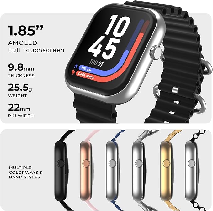 iTouch AIR 5 Smartwatch – 1.85” AMOLED Display, Bluetooth Calling, 100+ Sport Modes, Heart Rate, SPO₂, Stress & Sleep Tracking, IP68 Water Resistant, 7-Day Battery Life – for Android & iOS